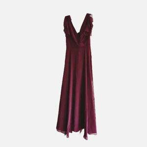 David's Bridal, Size 2, Wine Long Flutter Sleeve Dress